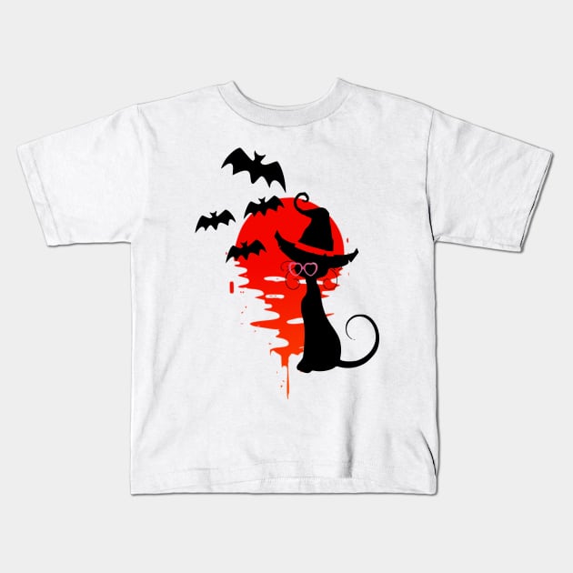 black cat in Halloween Kids T-Shirt by jaml-12